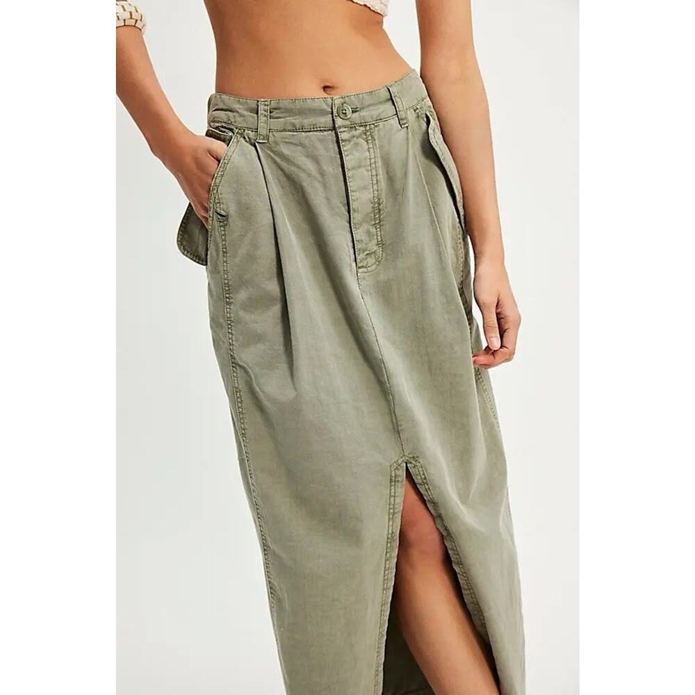 Free People Tybee Cargo Utility Maxi Skirt Olive Green 6 NWOT - Picture 5 of 9